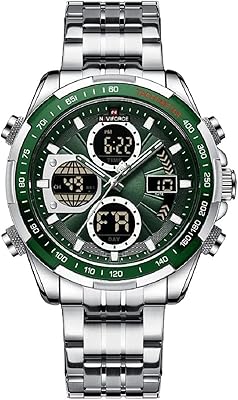 Montre chronographe analogique-numérique avec bracelet en acier, vert pour homme - nf9197, gris