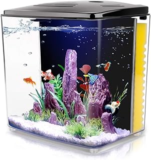 Kit d'aquarium pour débutant de 1,2 gallons, aquarium betta carré avec lumière led