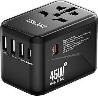 Adaptateur de voyage universel lencent, chargeur international gan iii 45w avec 3 ports