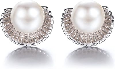 Boucles d'oreilles en argent sterling 925 avec perles festonnées blanches, bijoux pour femmes