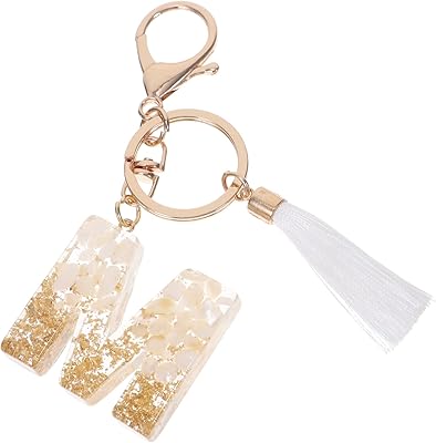 Porte-clés pendentif alphabet m abaudem porte-clés en résine à pampilles blanches de voiture