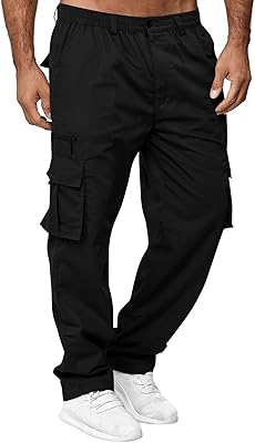 Pantalon cargo décontracté multi-poches pour hommes, taille élastique, coupe ample, travail en plein