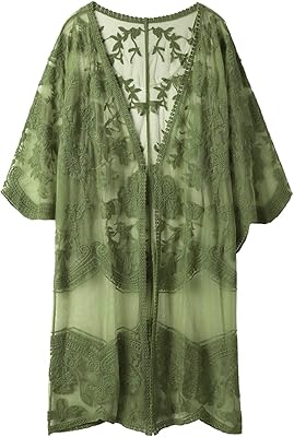 Robe de plage cardigan en dentelle tricotée au crochet pour femme, robe kimono