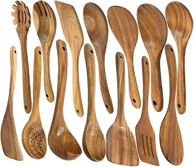 Spatules de cuisine en bois de teck, batterie de cuisine en bois