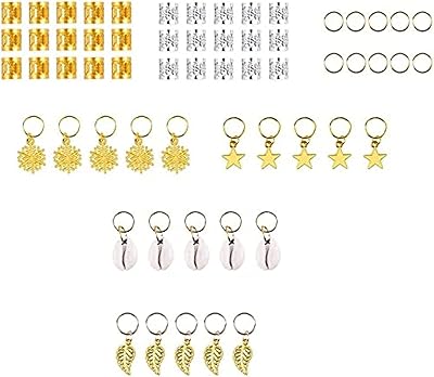 80 pièces de bijoux dreadlock en aluminium, perles de tresse de cheveux en métal, anneaux de cheveux, breloques en coquillage, bobines de cheveux, pinces à tresser. Diaytar : Le discount nouvelle génération au Sénégal
