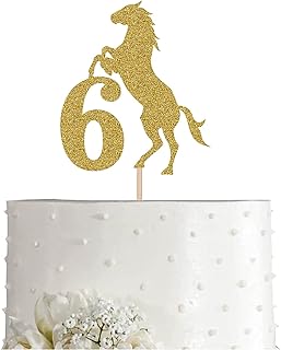 Décoration de gâteau cheval doré 6, décoration de gâteau joyeux 6e anniversaire cheval