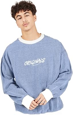 Sweat-shirt en denim imprimé à manches longues et col rond pour hommes