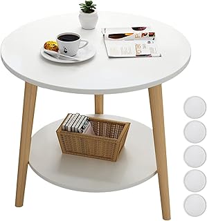 Table d'appoint ronde à 2 niveaux table basse blanche de 197" pour salon
