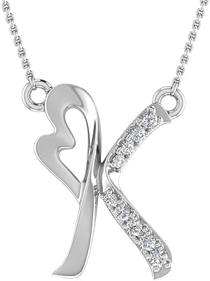 Collier pendentif diamant initial en or blanc 14 carats (avec chaîne en argent)