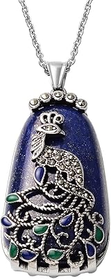 Shoplc collier pendentif lapis-lazuli bleu pour femme bijoux en pierre naturelle chaîne