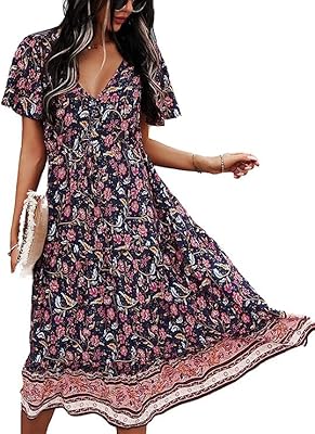 Robes d'été décontractées bohème à manches courtes et imprimé floral pour femmes, taille