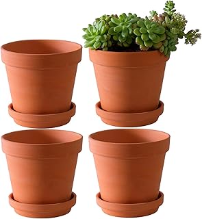 Grands pots en terre cuite avec soucoupe - lot de 4 grandes jardinières en terre cuite de 6" avec trou de drainage, pot de fleur avec plateau, pot en terre cuite pour plantes d'intérieur et d'extérieur. Votre satisfaction, notre priorité chez Diaytar