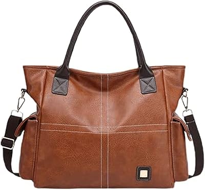 Brandshow grand sac fourre-tout pour femme en cuir polyuréthane et grande capacité (marron)