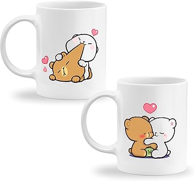 Ensemble de tasses à café à imprimé ours mignon gifcardi, ensemble de 2