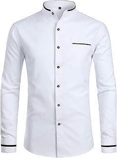 Chemise décontractée pour homme avec col mao slim, manches longues, boutonnée et poche