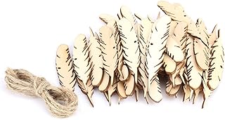 50 pièces/sac plumes en bois pour artisanat vierge tranches de bois suspendues étiquettes