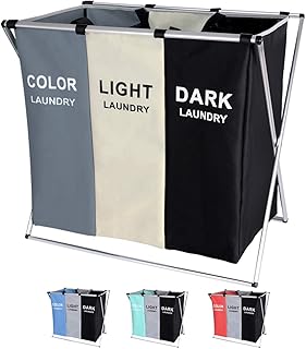 Grand panier de rangement à linge 135l, 3 sections pliables avec cadre