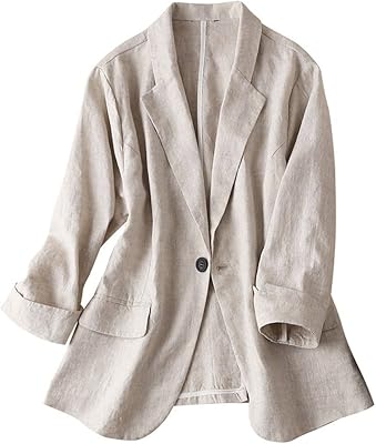 Blazer à revers simple 100 % lin pour femme