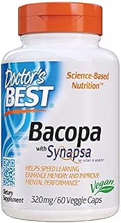 Doctor's best bacopa avec synapse, cerveau, booster de mémoire, antioxydant, sans ogm, végétarien