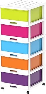 Armoire de rangement cosmoplast à 5 niveaux avec tiroirs et roulettes, blanc mélangé