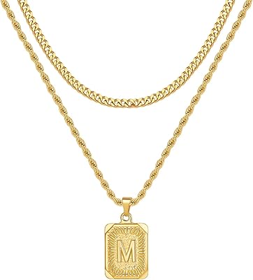 Collier initial en or pour hommes et femmes plaqué 18 carats