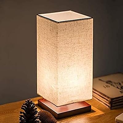 Lampe de table de chevet, lampes de table carrées vintage en bois massif