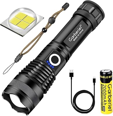 Lampe de poche led garbrill xhp 70 avec batterie 5000, ultra lumineuse, haute