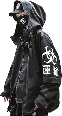 Vestes coupe-vent zippées pour hommes, streetwear japonais, noir