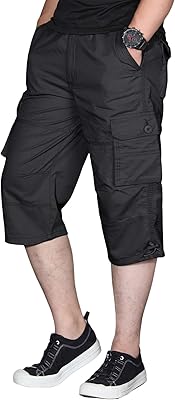Eklentson short long pour hommes, short cargo élastique sous le genou, pantalon capri coupe ample avec 6 poches (sans ceinture). Diaytar : Qualité professionnelle, prix grand public