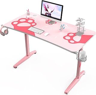 Bureau de jeu ergonomique rose eureka, bureau d'ordinateur domestique de 47 po