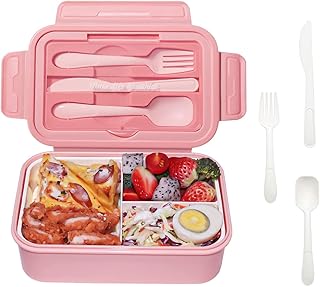 Boîte à déjeuner bento 3 sections pour enfants avec fourchette et cuillère