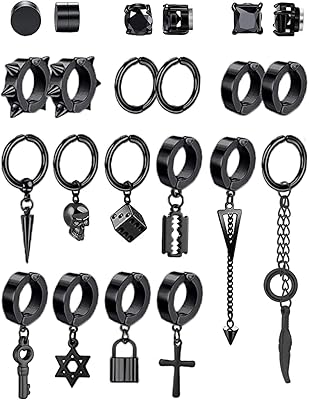 22 pièces boucles d'oreilles non percées en acier inoxydable pour hommes