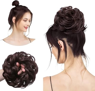 Chignon en désordre, chouchous, extensions de cheveux en désordre, chignon synthétique ondulé, chignon