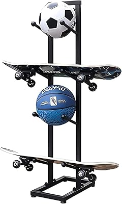 Support de rangement en métal pour skateboard/balles, 4 couches, présentoir amovible pour basket-ball