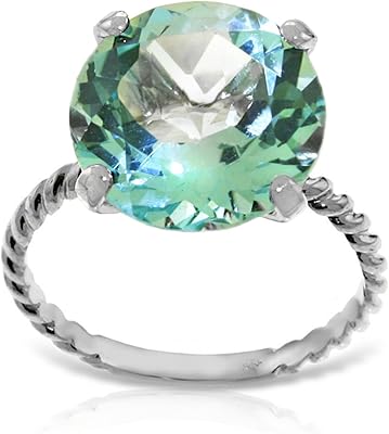 Bague en or blanc massif 14 carats avec topaze bleue ronde naturelle