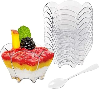 Mini tasses à dessert avec cuillères, 100 mini assiettes de service transparentes jetables