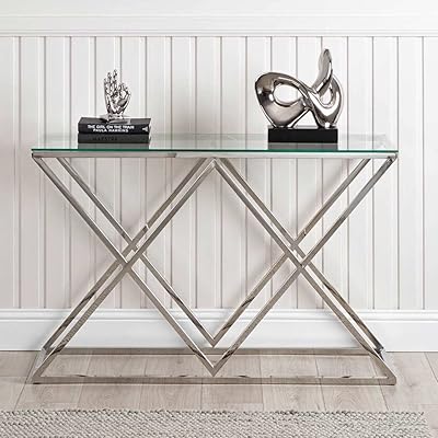 Table console moderne vanity living avec plateau en verre trempé, table d'entrée porto
