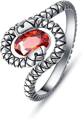 Bague double serpent classique en argent sterling 925 avec pierre de grenat rouge