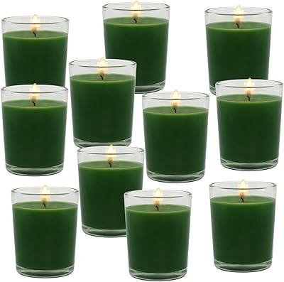 Bougies vertes non parfumées en verre, mini bougies votives à la cire