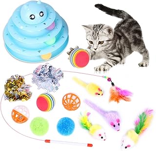 Jouets pour chaton 14 pièces, exercice interactif pour chat avec 3 niveaux, poisson