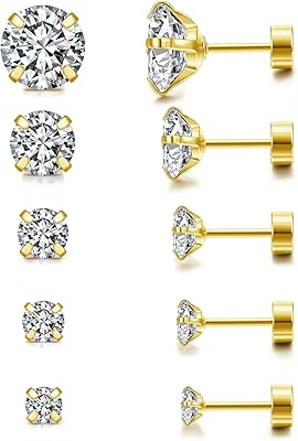 Poprina lot de 5 paires de boucles d'oreilles rondes transparentes en zircone, pack de boucles d'oreilles à tige en acier inoxydable 316l hypoallergéniques pour hommes et femmes, 3-8 mm. Diaytar Sénégal : L'e-commerce qui vous ressemble