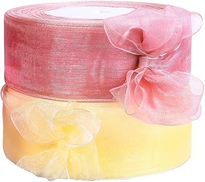 2 rouleaux de ruban de satin en organza transparent pour emballer les décorations
