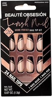 B.o. kit d'ongles à presser brillants moyens avec pointe noire et dorée, comprend