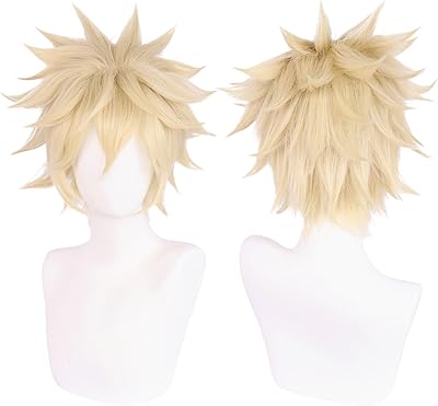Perruque de cosplay blonde junting + (bonnet de perruque) cheveux synthétiques courts ondulés