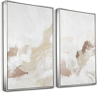 Ensemble d'art mural abstrait neutre avec cadre peinture pastel blanc beige foncé