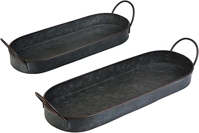 Ensemble de 2 plateaux galvanisés, décor en métal rustique - ensemble de plateaux