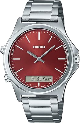 Montre analogique à cadran rouge pour homme - mtp-vc01d-5eudf, argent, bracelet