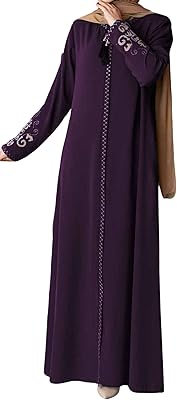 Abaya brodée pour femme avec manches brodées sur le côté de la fermeture