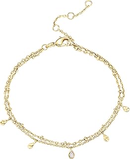 Pavoi bracelet chaîne réglable feuille/crabe/figaro plaqué or 14 carats pour femme, plaqué or
