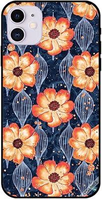 Coque pour iphone 11 à motif floral orange foncé